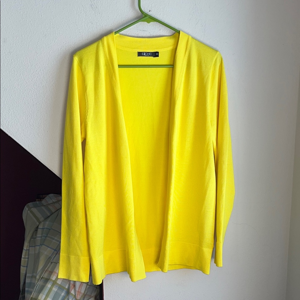 Women's‎ Open-Front Bright Citrus Yellow Cardigan Sweater M